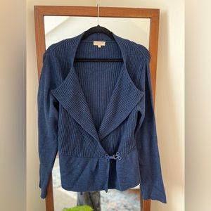 COCOGIO Teal Blue Collared Wool Alpaca Wrap Clasp Cardigan Large